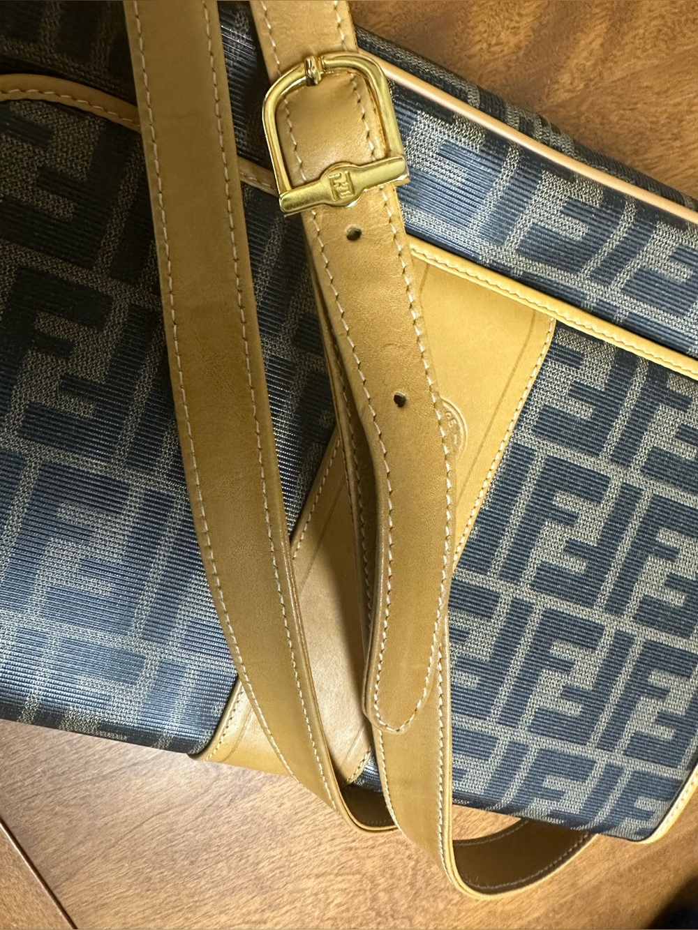 Vintage Fendi Leather Zucca Canvas Crossbody Bag W/ Dust Bag - Picture 5 of 16